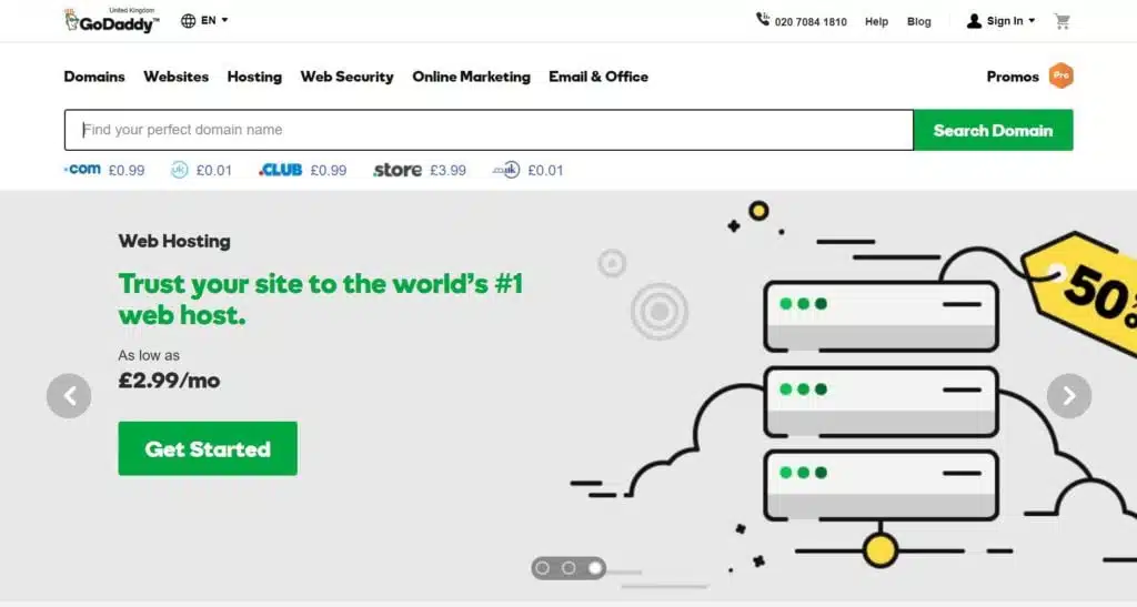 Les meilleurs hébergeurs web au Royaume-Uni 6 Godaddy
