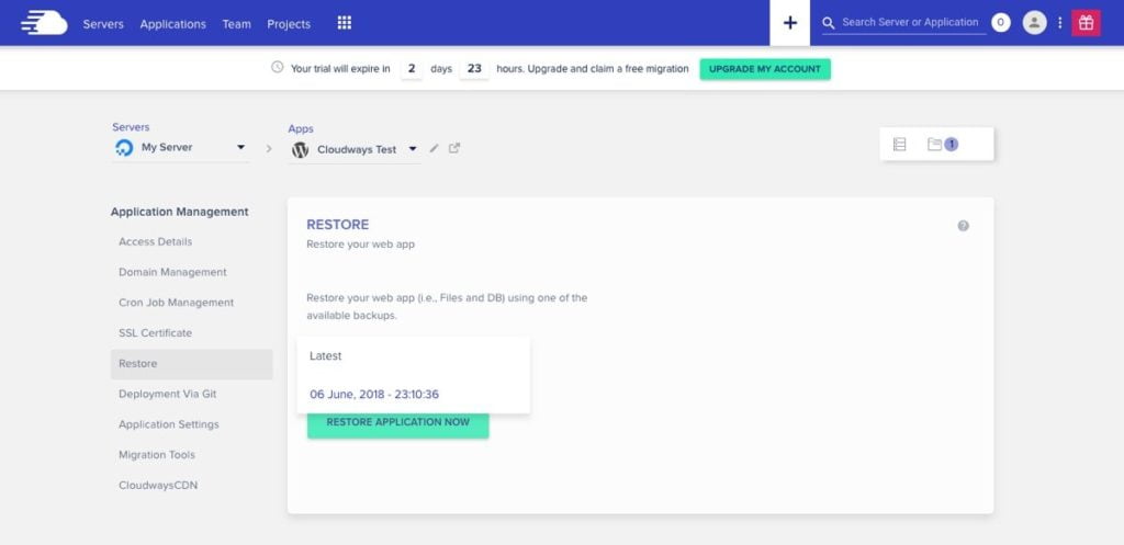 Guide d’installation d’un hébergement WordPress géré sur le cloud avec Cloudways 21 Restoration vos applications web