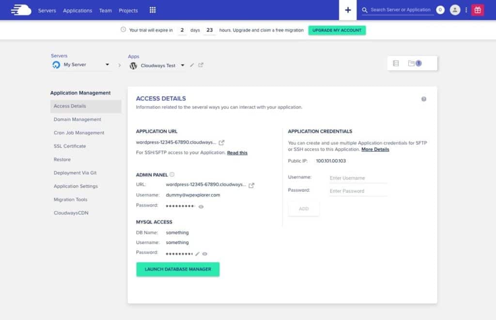 Guide d’installation d’un hébergement WordPress géré sur le cloud avec Cloudways 18 Accéder aux détails de vos applications