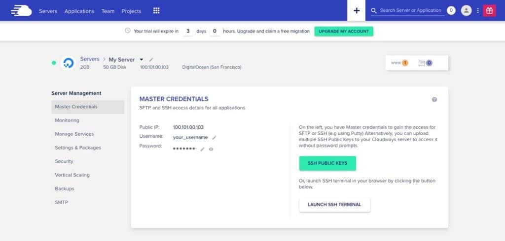 Guide d’installation d’un hébergement WordPress géré sur le cloud avec Cloudways 8 Gestion de votre serveur Cloudways