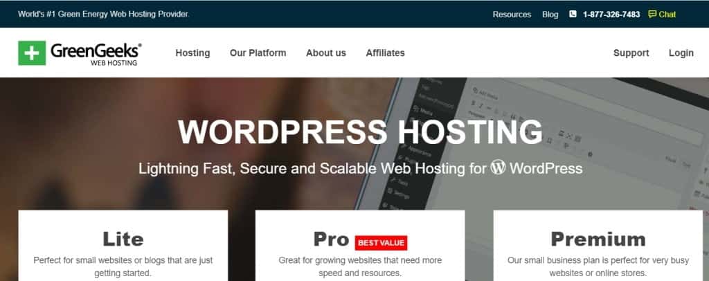 Les 5 meilleurs hébergements WordPress 4 GreenGeeks