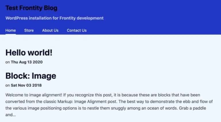 5 étapes pour créer des applications WordPress avec Frontity 8 Le thème Mars, avec un texte d'en-tête personnalisé.