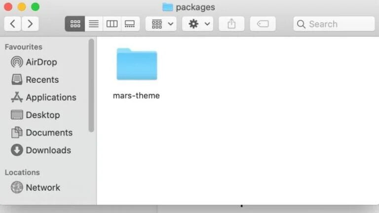 5 étapes pour créer des applications WordPress avec Frontity 6 Une fenêtre du Finder sur macOS, affichant le package de thème Mars.
